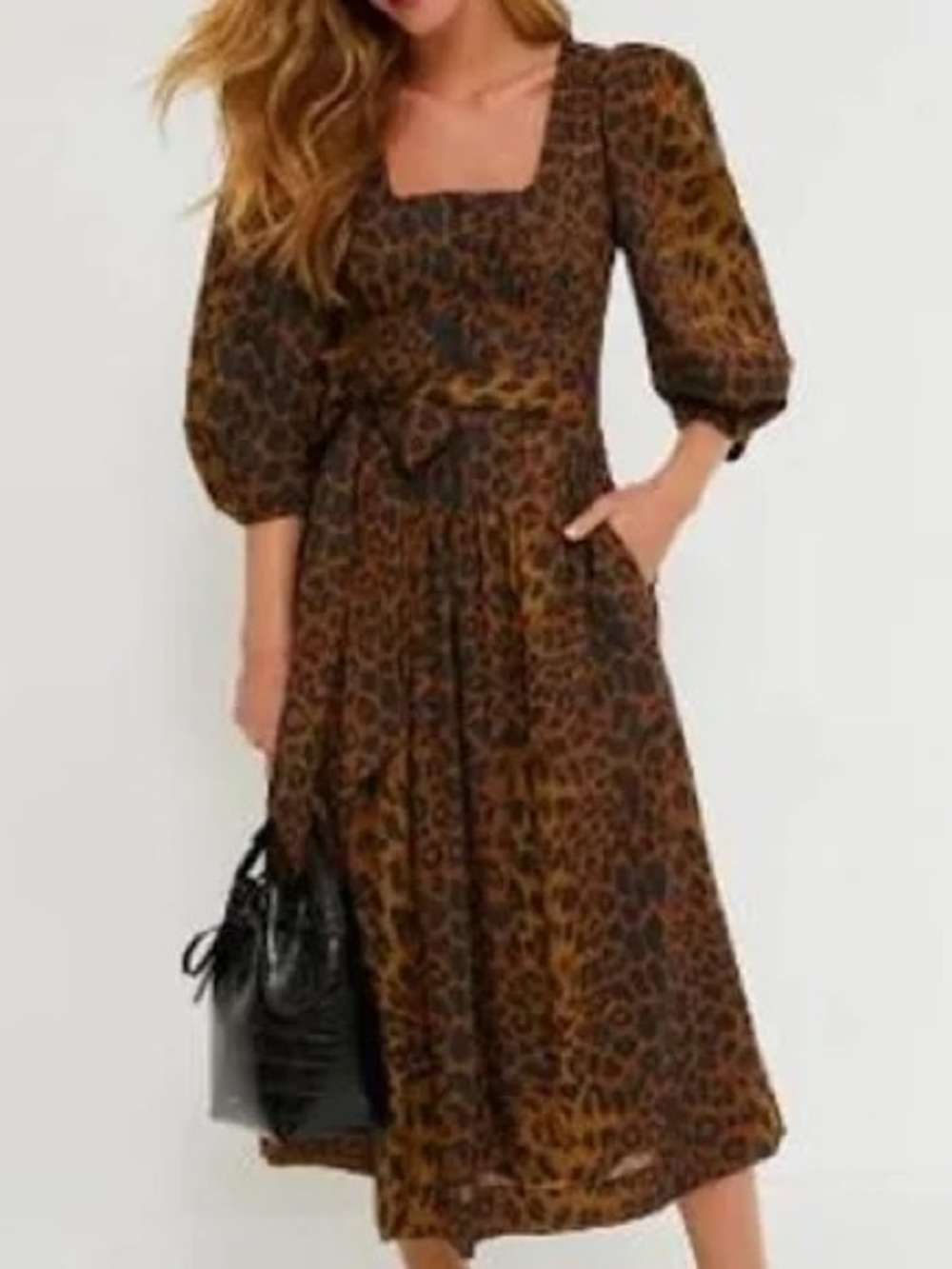 Tuckernuck Leopard Graciela Dress Womens 6 Brown NWT Square Neck Puff Sleeve - Picture 13 of 13